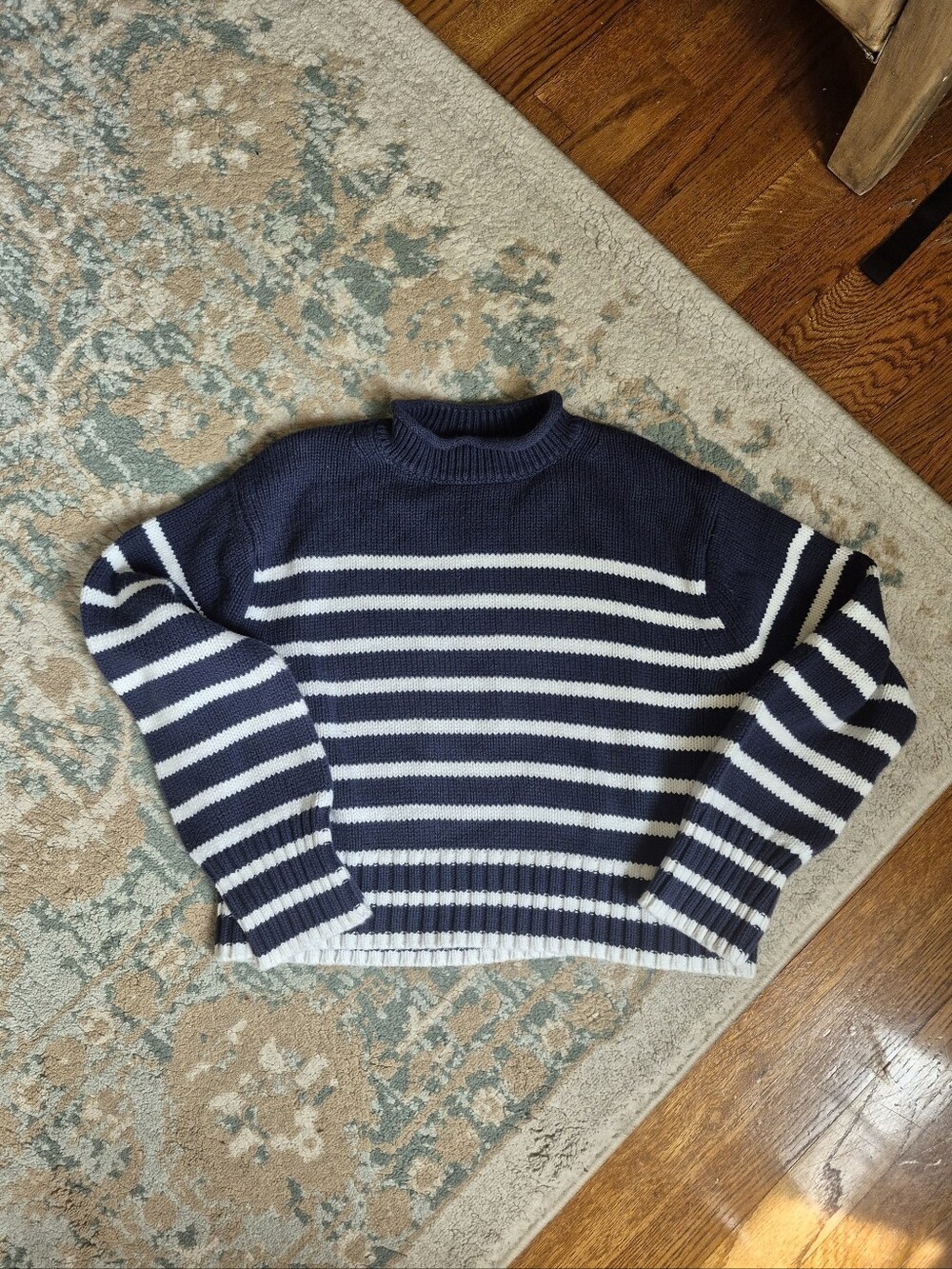 J Crew Navy and White Striped Knit Sweater Sz S